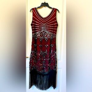 Sequined maroon and black flapper/ 1920s size Large dress.
